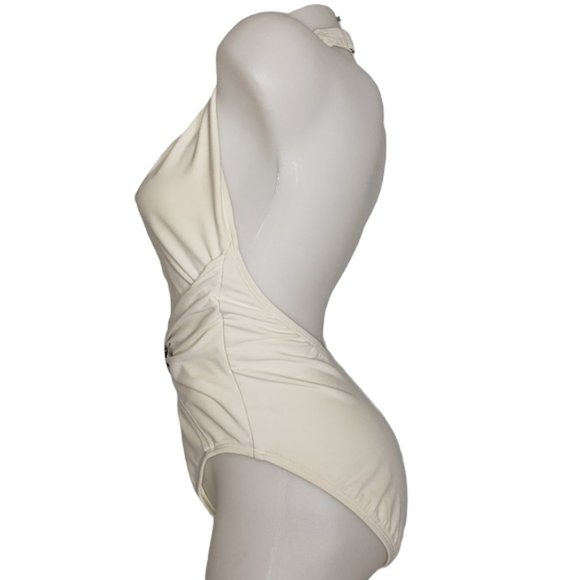 ANNE COLE DEEP PLUNGE WHITE ONE PIECE SWIMSUIT SIZE 12 - Picture 3 of 15